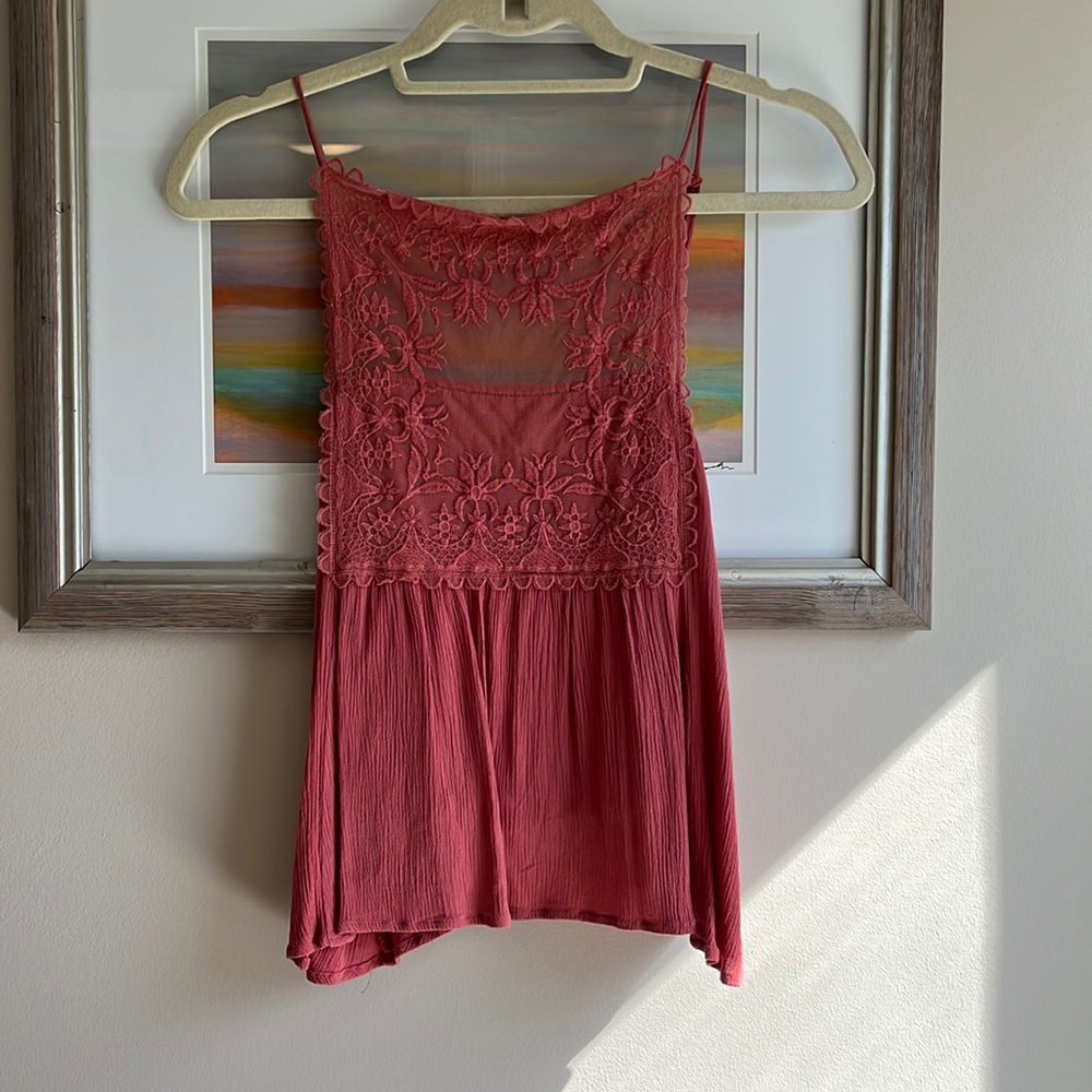 Anthropologie Crop Lace Tank in Terracotta Color